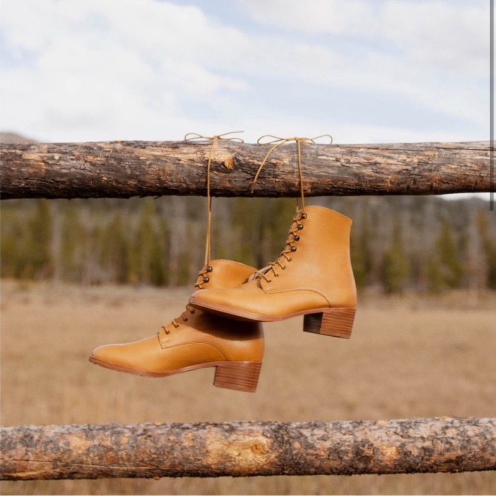 Christy Dawn Tan Heeled Boots
